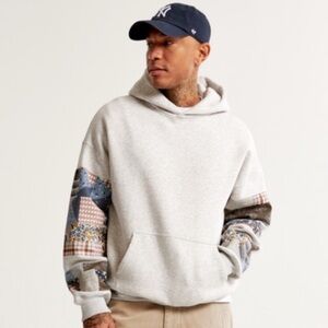 Abercrombie & Fitch Soft A&F Fleece Essentials Patchwork Hoodie Sweatshirt LT